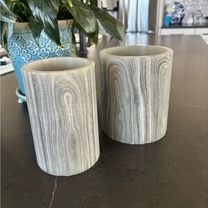 Gray Marble Look wax Flameless Candle Set
